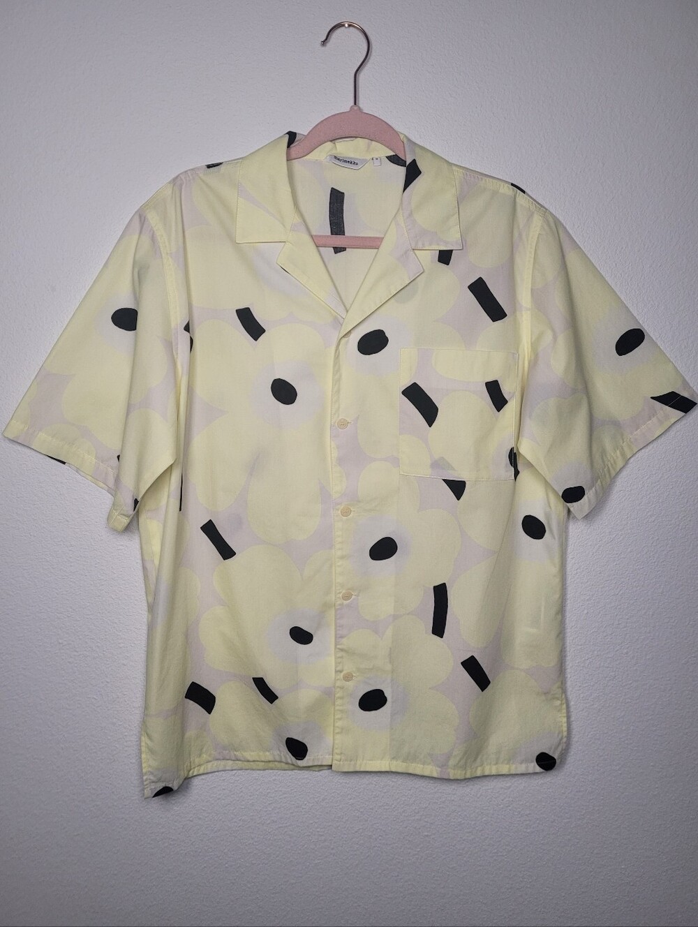 Marimekko Kauniita Pieni Unikko 2 Cotton Camp Shirt Yellow Floral Top Sz M Artsy